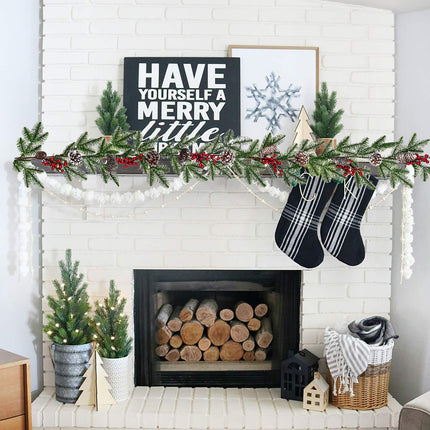 Artiflr 6 Feet Artificial Christmas Pine Garland with Red Berry Branch Pine Cone Spruce Cypress Berries Winter Greenery Garland for Holiday Season Mantel Fireplace Table Runner Centerpiece Décor
