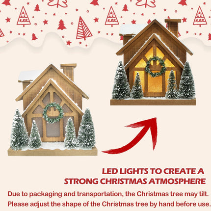 Christmas Decorations for Home Led Lighted Wooden Snow Winter Scene Christmas Village Ski Lodge Farmhouse Christmas Tree Wreath House Rustic Tabletop Holiday Decor Xmas Signs