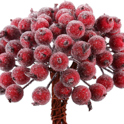 Tatuo 400 Pieces Artificial Frosted Holly Berries Fake 12 mm Mini Christmas Fruit Berry Flower Decor (Dark Red)
