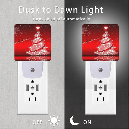 2 Pack Christmas Tree Night Light, Xmas Red Nightlighs Plug-in Dusk to Dawn Smart Sensor Led Nightlight for Bedroom Bathroom Kitchen Hallway Stairs Energy Efficient Decor Desk Lamp
