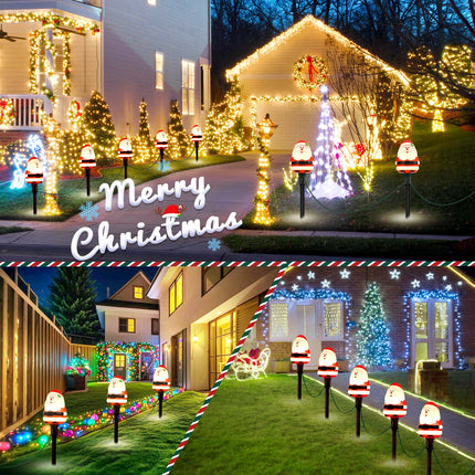 2-Pack Christmas Pathway Lights Outdoor with 5 Santa Lights, 10FT Santa Claus String Lights with Stakes, Plug in LED Xmas Path Lights, Waterproof Outside Christmas Decorations for Yard Lawn Walkway