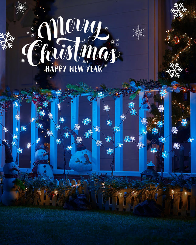 Brightown Snowflake Pathway Lights, 4 Packs Christmas Yard Lights, Small Christmas Tree with Lights, Christmas Lights Outdoor Yard Decorations, Blue and White