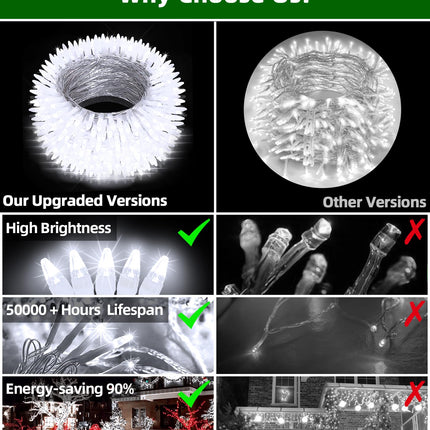 1500 LED Chrstmas String Lights, 492FT Super Long Christmas Lights with 8 Modes, Christmas Tree Lights with Timer Memory for Indoor Outdoor Tree Fence Garden Xmas Wedding Party Decor Cool White