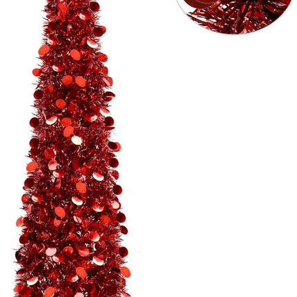 5FT Pop-Up Artificial Christmas Tree, Collapsible Pencil Christmas Tree for Indoor, Outdoor, Apartment, Party Decorations and Home Decor.Red