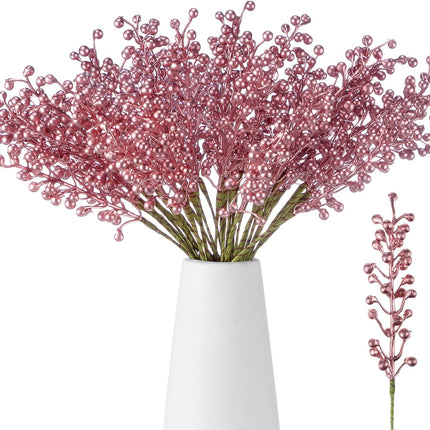 36 Pack Christmas Berry Stems 14 Inch Artificial Berry Picks Xmas Holly Berry Stem Branches for Christmas Tree Ornament Wreath Vase DIY Craft Christmas Home Decor(Rose Gold)