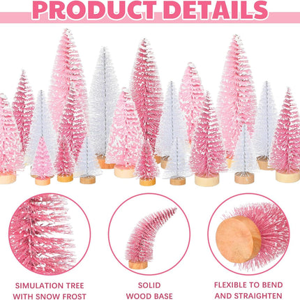 Leyndo 48 Pcs Pink Artificial Mini Christmas Tree Xmas Sisal Bottle Brush Trees with Wood Base Christmas Trees for Christmas Party Table Top Decor Winter Ornaments Home Kitchen Crafts