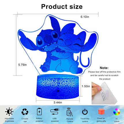 Stitch Night Light,Stitch Lamp with Remote & Smart Touch 16 Colors Changing Dimmable Anime Table Lamp, as Perfect Birthday Xmas Stitch s for Boys and Girls