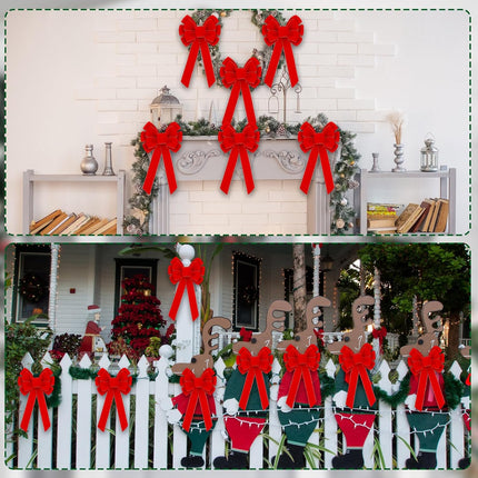 Lenwen 36 Pcs Large Christmas Bows 11 x 19.6 inch Velvet Christmas Wreath Bows Christmas Tree Topper Bow with Golden Edge Big Xmas Ornament for Wreath Home Front Door Decor (Red)