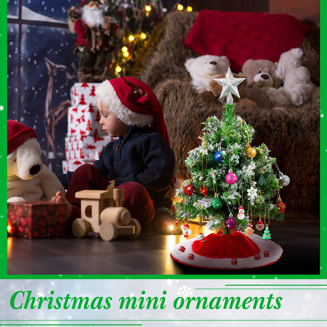 38 Pieces Mini Christmas Tree Skirt Mini Christmas Tree Set Mini Christmas Ball Ornaments Multicolor Glitter Ball Ornaments Mini Resin Christmas Ornaments for Miniature Xmas Tree Decor (Silver Star)
