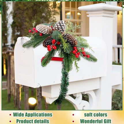 2 Pcs Christmas Swag Xmas Mail Box Swag with Pine Collection Artificial Christmas Mail Box Swag Flocked Pine Swag Pine Cones Door Swag for Christmas Holiday Party Door Wall Hanging