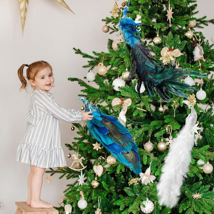 Giegxin 3 Pcs Peacock Christmas Tree Ornaments 17.7 Inch Artificial Peacock Birds Ornament Glitter Peacock Sequin Birds Clip on Christmas Tree Ornaments Peacock for Christmas Tree Decor