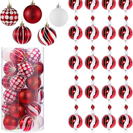 Liliful 30 Pcs 2.4 Inch Christmas Ball Ornaments and 79'' Glitter Candy Ball Garland Christmas Tree Hanging Decorations for Xmas Tree Indoor Outdoor Party Holiday Decoration Red and White