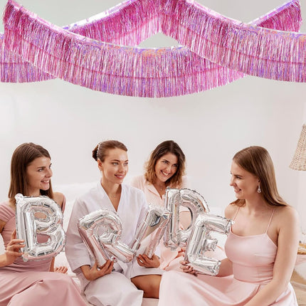2 Pack Glitter Pink Foil Fringe Garland-4 Layers Thick Shiny Metallic Tinsel Streamers, Hanging Fringe Banner for Wedding Christmas Decoration Home Hanging Parade Floats