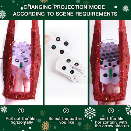 Christmas Tree Topper Lighted with 6 Projection Pattern -Star Tree Topper Built-in Led Rotating Light -3D Glitter Hollow Dynamic Projector for Xmas Tree Topper Decoration (Red)