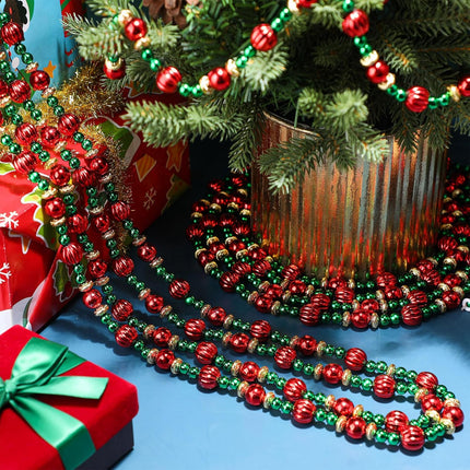Geosar 12 Pcs Christmas Tree Bead Garland 9 Feet Twisted Beads Christmas Tree Pearl Garland Red and Green Xmas Tree Bead for Christmas Party Fireplace Wreath Ornaments