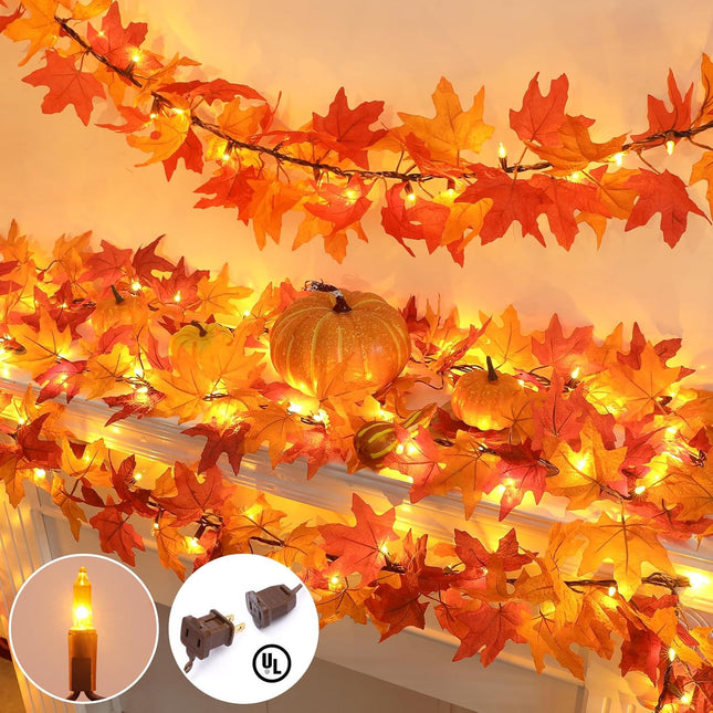 Fall Decor Fall Decorations for Home: Thanksgiving Decorations 10.8 FT Plug in Fall Garland with Lights 50 Orange Bulbs Connectable Lighted Fall Garland Thanksgiving Table Decor Indoor Outdoor