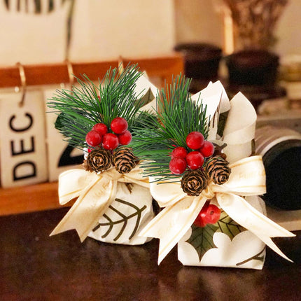 12PCS Christmas Berries Pine Cones Artificial Floral Picks Winter Garland Christmas Decorations with Red Berries Pine Needle for Craft Table Fireplace Bar Party Holiday Decor