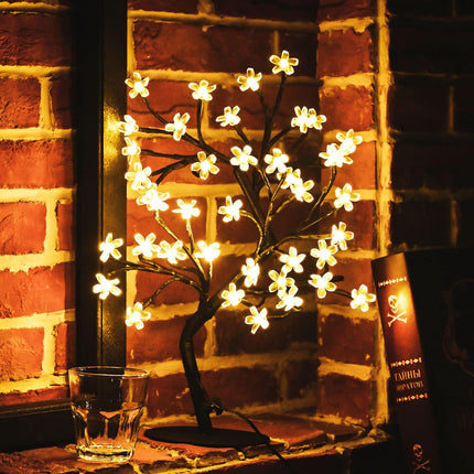 Cherry Blossom Tree Light,17inch 40LED Lighted Tabletop Artificial Flower Bonsai Tree Lamp USB Powered s for Home Decor Room Office Party Wedding Christmas Decorations(Warm White)