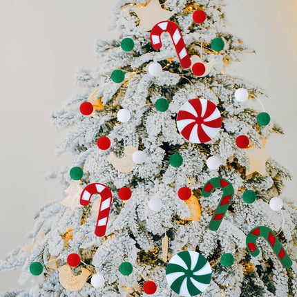 Preboun 5 Pack Christmas Felt Ball Garland Candy Cane Garland Christmas Pom Pom Garland for Christmas Tree Decoration Colourful Felt Ball Candy Hanging Garland Banner for Xmas Holiday WaHome Decor