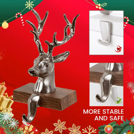 Christmas Stocking Holders for Mantle 3D Reindeer Stocking Hangers Hooks Mantel Garland Clips Metal Grips for Xmas Fireplace Decorations (Black)