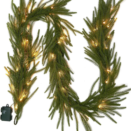 Christmas Norfolk Pine Garland 6ft Timer Light Artificial Greenery Garlands Xmas Table Decorations Holiday Fireplace Wall Stair Railing Decor