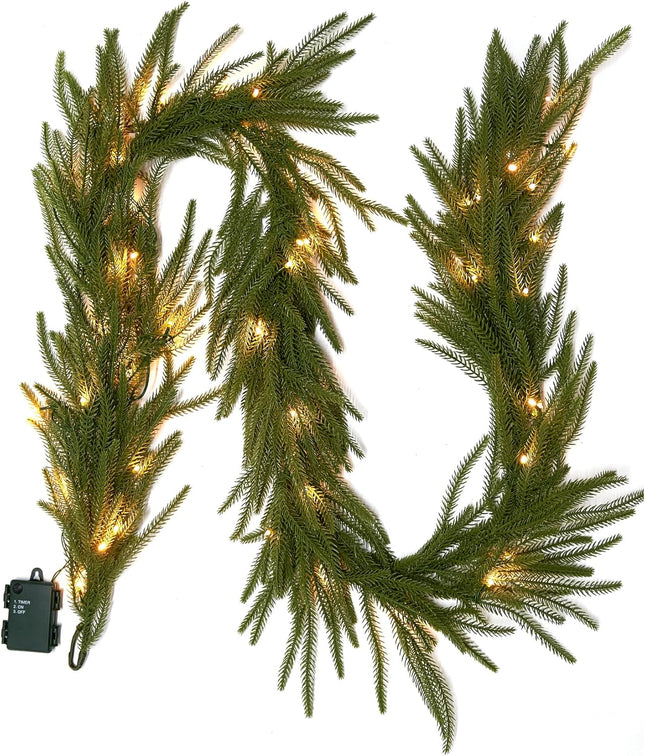 Christmas Norfolk Pine Garland 6ft Timer Light Artificial Greenery Garlands Xmas Table Decorations Holiday Fireplace Wall Stair Railing Decor