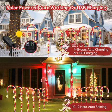 Christmas Decorations 10 Pack 22" Solar Christmas Candy Cane Lights Waterproof,Christmas Lights Outdoor Pathway with 8 Modes,Outdoor Christmas Decorations Outside for Walkway Yard Garden/Pathway