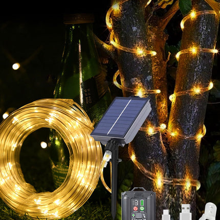 Solar Christmas Lights Outdoor 66 Feet 200 LED Solar Rope Lights with USB Rechargeable 8 Lighting Modes Solar Powered Fairy Lights IP65 Waterproof for Tree Party Garden Wedding Christmas Decorations