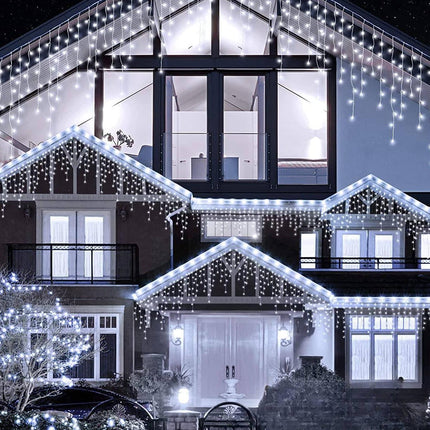 Icicle Christmas Lights Outdoor, 66ft 520 LED Icicle Lights for Outside, Plug in String Lights with 8 Modes Timer Waterproof for House Holiday Decor Wedding Christmas Decorations (White)