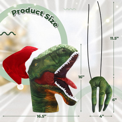 Percozzi Christmas Dinosaur Tree Topper T-rex Christmas Tree Ornament Christmas Party Home Decorations Tree Topper Supplies for Winter Holiday Cute Dinosaur Xmas