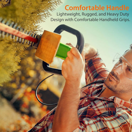 Corded Electric Handheld Hedge Trimmer - 4 Amp Electrical High Powered Hand Garden Trimmer Tool w/ 18 Inch Blade, 10 Ft Long Cord - Trims Bush, Shrub, Grass, Small Tree Branch - SereneLife PSLHTRIM52