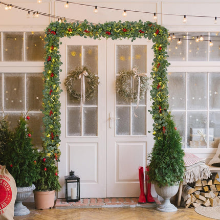Rocinha 6.3FT Christmas Garland for Decoration, Artificial Pine Eucalyptus Garland, Pre-lit Holiday Greenery Garland, Christmas Garlands for Fireplace Holiday, Indoor & Outdoor Decorations