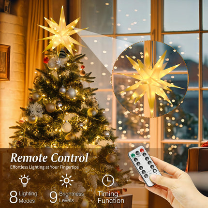 Lewondr 17.7" 2 Pack Moravian Star Outdoor Lights,Warm White 3D Hanging Star Light with 6H Timer,8 Modes,Remote Control,USB Powered Moravian Star Tree Topper Christmas Decor for Holiday Party Porch