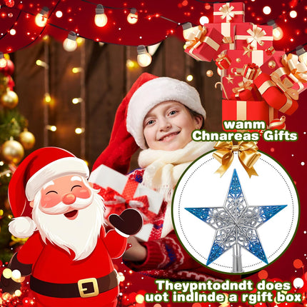 8 Inches Christmas Tree Star Topper Xmas Tree Star Topper Hollowed-Out Christmas Glitter Star Ornaments for Christmas Tree Decoration Home Decor, Silvery Blue