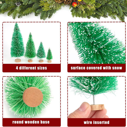 FUTUREPLUSX 20PCS Mini Christmas Trees, Christmas Decorations Bottle Brush Trees with Wooden Base for Christmas Winter Home Table Decoration