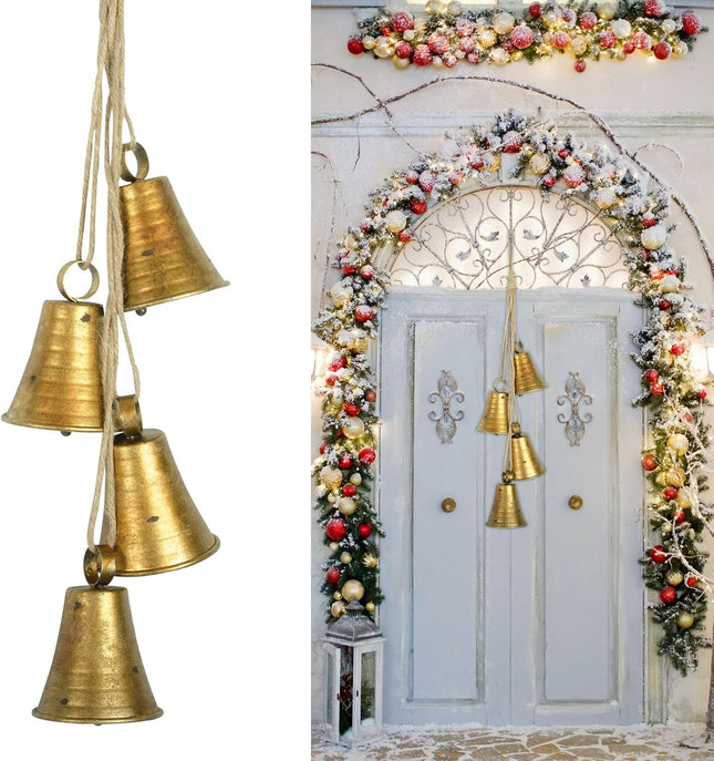 Christmas Decorations Cow Bells for Christmas Tree Christmas Bell Garland Doors Fireplace Window Christmas Decorations Indoor for Women Old Finish Christmas Bell Ornaments Gold Cow Bell