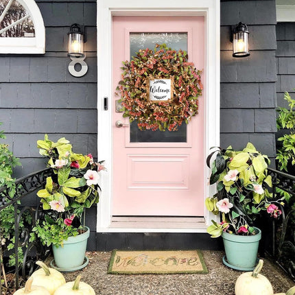 idyllic Elegant Burgundy Fall Wreath 22" with Welcome Sign - Paper Floral Wreaths for Front Door - Perfect Christmas Wreath and Burgundy Decor for Thanksgiving Festival
