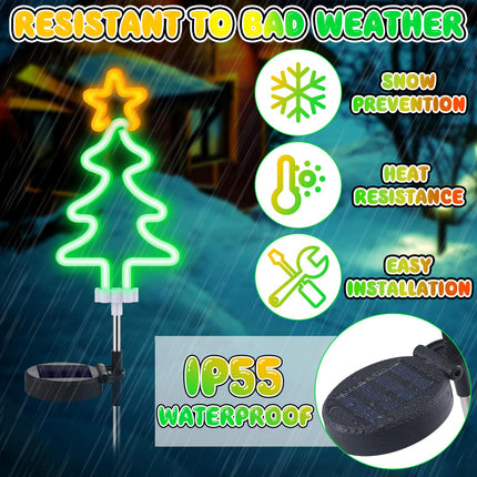 2 Pcs Solar Christmas Garden Stake Lights Waterproof Xmas Tree Solar Landscape Path Lights Neon Christmas Solar Lights for Outside Stakes Xmas Light Yard Stakes for House (Christmas Tree)