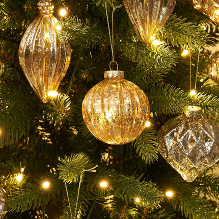 Mercury Glass Christmas Ornaments Set of 8 Champagne Gold 3.54 Inches Large Hanging Balls Finial Xmas Tree Decorations