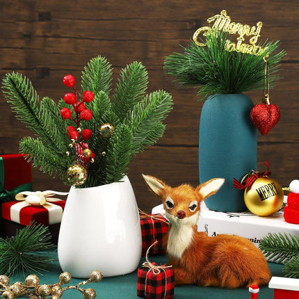 100 Pieces Christmas Pine Needles 10 inch Artificial Pine Branches Green Leaves Needle Garlands Pine Twigs Faux Cedar Branches Greenery DIY Accessories for Christmas Holiday Winter (Vintage Style)