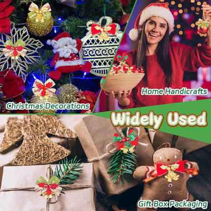 40 Pcs Christmas Bows with Bells,Xmas Wreath Bow Bells Craft Decorations,Christmas Tree Bowknot Hanging Ornament Xmas for Holiday Party Supplies,Xmas Decor Accessories