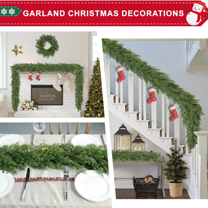 6 Ft Real Touch Christmas Garland,Thick and Lush，Soft Bendable, Lifelike Cedar Garland Realistic, Garlands for Decoration Christmas，Christmas Garland for Mantle,Thanksgiving Christmas Decorations
