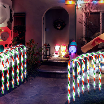 Enhon 20 Pack Christmas Candy Cane Lights 20 Inch Pathway Markers Lights with Stakes, Christmas Red Green and White Driveway Lights with 8 Lighting Modes for Xmas Holiday Party Walkway Patio Garden