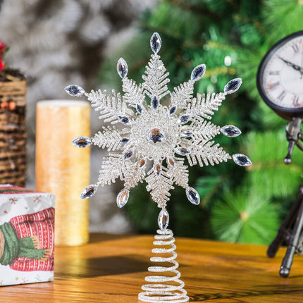 Christmas Tree Topper Glitter Snowflake Metal Hollow Christmas Tree Top for Christmas Tree Topper Decoration
