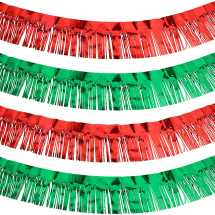 4 Packs 10 Feet Fringe Garland Christmas Foil Fringe Garland Metallic Tinsel Foil Garland Wall Hanging Fringe Banner for Wedding Birthday Parties Holiday Decorations and More (Red and Green)