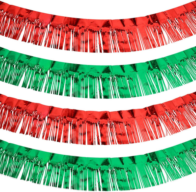 4 Packs 10 Feet Fringe Garland Christmas Foil Fringe Garland Metallic Tinsel Foil Garland Wall Hanging Fringe Banner for Wedding Birthday Parties Holiday Decorations and More (Red and Green)