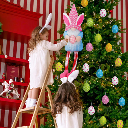 Easter Gnome Tree Topper 24 Inch Large Plush Gnomes Tree Ornaments Swedish Party Decoration Supplies with High Hat Legs Bunny Ear for Home Fireplace Table Holidays Presents(Fresh Style)
