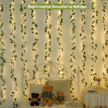 Ivy Vines with Fairy Lights Battery Operated - 100 LED Vine Lights for Bedroom with Remote, 33ft Leaf Lights for Wall Bathroom Christmas Garland Wedding Party Room Decor (Warm White)