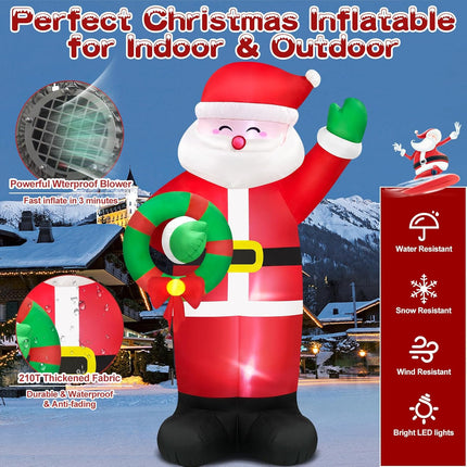 Danxilu 14FT Giant Christmas Inflatable Santa Claus Outdoor Decorations, Christmas Blow Up Santa with Wreath Built-in LED Lights for Yard Patio Garden Lawn Hall Holiday Party Xmas Decor