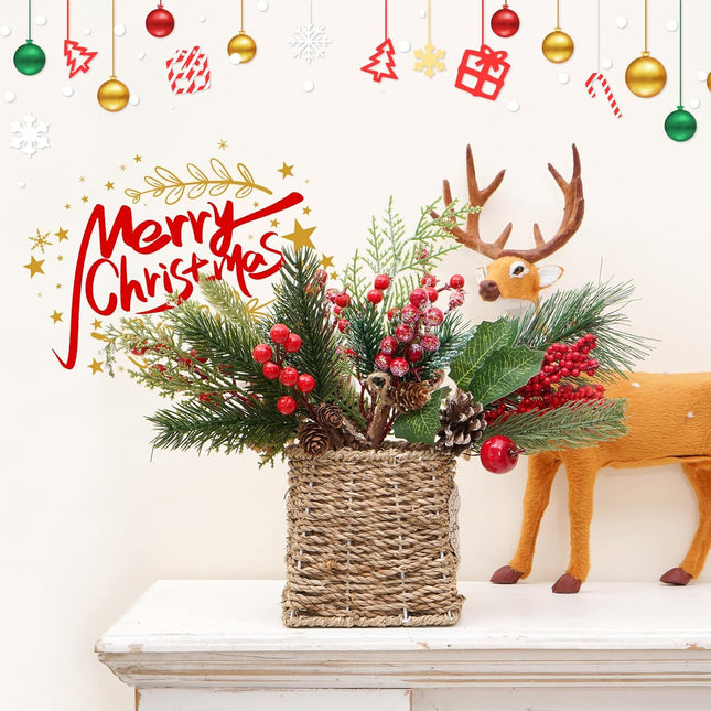 Artificial Christmas Picks for Floral Arrangement, 10 Pack Wreath & Holiday Decor - Red Berry, Pinecone, Frosted Cedar & Holly Leaves Winter Greenery